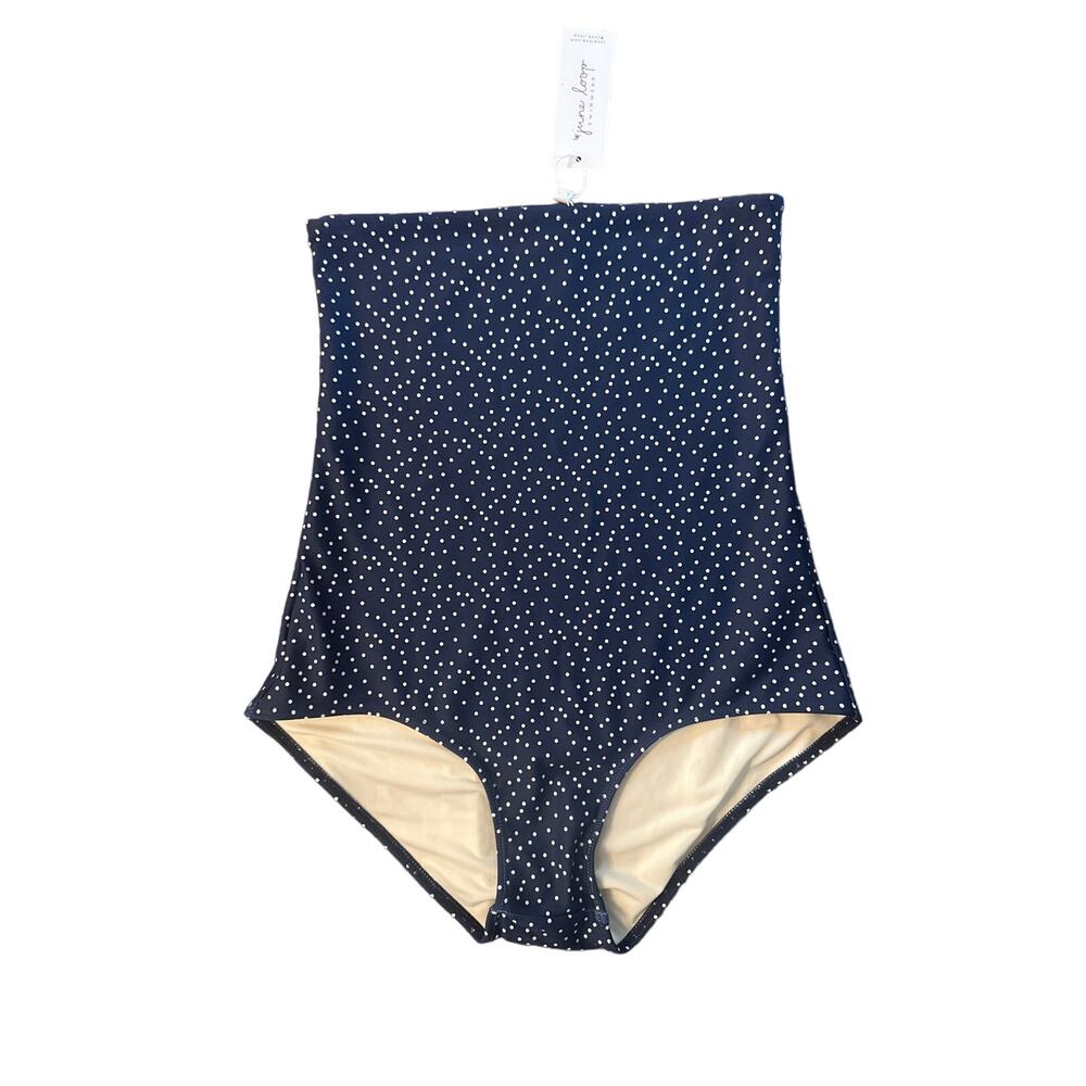 NWT Women XS June Loop Swimwear Ultra High Waist Swim Bottoms Polka Dot Navy`